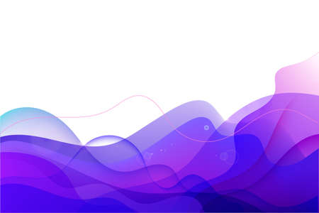 Vector geometric background. Liquid, flow, fluid background. Purple, blue 3d shapes composition. Modern flow, wavy abstract cover.のイラスト素材