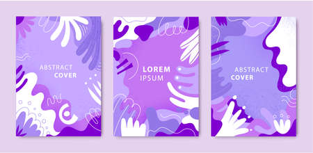 Vector set of abstract creative cards, covers with different shapes and textures. Modern graphic collage design. Design for poster, invitation, cover, placard, brochure, flyerのイラスト素材