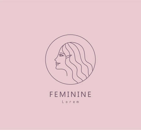 Vector abstract logo and female branding design, trendy linear minimal style, emblem for beauty studio and cosmetics portraitのイラスト素材