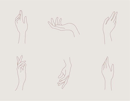 Vector set of abstract hand  , design template in linear style, holding hands, tattoo and sticker design elementsのイラスト素材