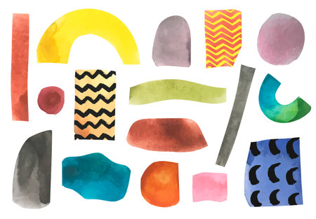 Vector set with paper cut pieces, collage set. Hand drawn modern design. Different shapes and hand drawn textures, doodle objectsのイラスト素材