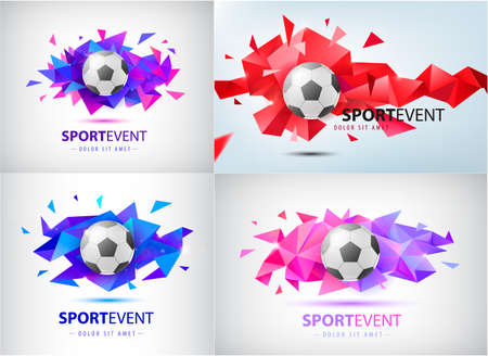 Vector set for football teams and tournaments, championships soccer. isolated. Football ball on colorful faceted origami abstract background.のイラスト素材