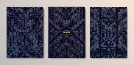 Set of vector Art deco golden covers. Creative design templates. Trendy graphic poster, gatsby brochure, design, packaging and branding. Geometric shapes, ornamentsのイラスト素材