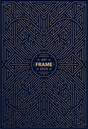 Vector abstract geometric art deco frame, border, background. Linear trendy style. Monogram art deco design elements in trendy vintage and mono line style with space for text.のイラスト素材