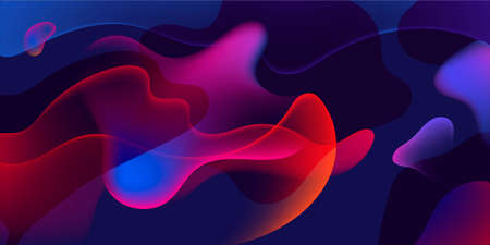 Abstract red and purple transparent liquid wavy shapes futuristic banner. Glowing retro waves vector...