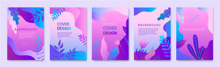 Vector Set of nature covers, cards, brochure, annual report design templates for beauty, spa, wellness, natural products, cosmetics, fashion, healthcare. Purple plants, wavesのイラスト素材