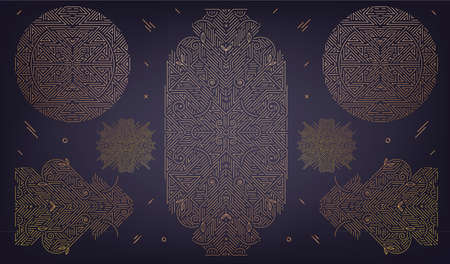 Vector set of monogram design in vintage and mono line style with space for text - abstract golden...