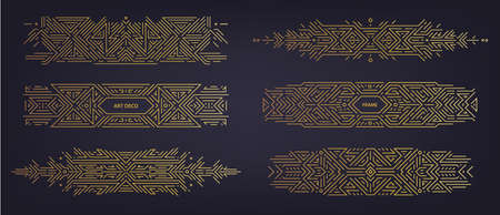 Vector set of art deco linear dividers, borders, frames, decorative design elements. Creative...