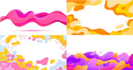 Vector set of wavy geometric backgrounds. Abstract blob design, organic shapes. Minimal trendy style webのイラスト素材