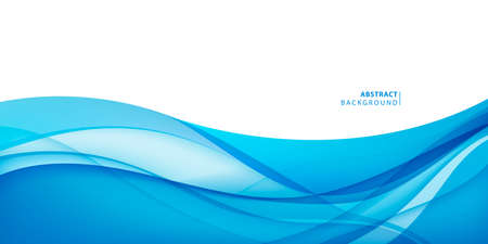 Vector wavy abstract geometric background, blue flow hoizontal banner. Trendy gradient shapes compositionのイラスト素材