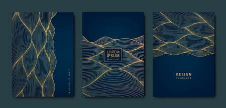 Vector line wavy background with gold texture. Luxury black pattern. Premium backdrop for business layout, texture for print, poster, book, coverのイラスト素材