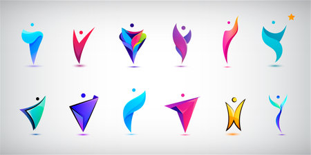 Vector set of man, human, person logos. Health and leader icons, body shapes.のイラスト素材