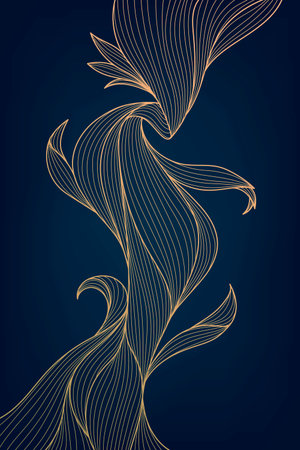 Vector golden wavy modern, art deco wallpaper background pattern. Line design for interior design, textile, texture, poster, package, wrappers, gifts. Luxury. Japanese style.のイラスト素材