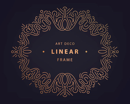 Vector art deco, nouveau frame, adges, abstract design template for luxury products. Linear ornament composition, vintage. Use for packaging, branding, decoration, etcのイラスト素材
