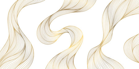 Vector art deco wavy luxury pattern, golden wave line japanese style background. Organic dynamic pattern, texture for print, wall art, packaging design.のイラスト素材