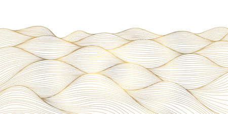 Vector gold line abstract wavy background, luxury curve texture, graphic geometric element. Premium wallpaper, japanese style ocean, fancy label, premium ornament.のイラスト素材
