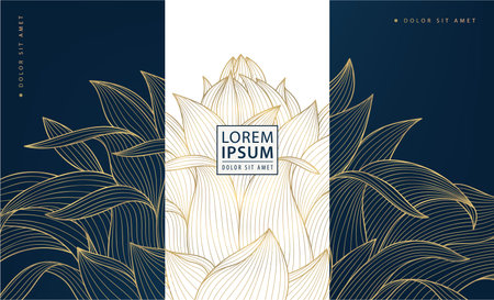 Vector set of lotus flower design, luxury art illustration, asian floral line ornament. Use for beauty, wedding hotel, spa, yoga design.のイラスト素材