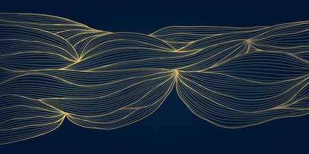 Vector gold wave on dark background illustration, line luxury modern art. Wavy shape banner, premium wallpaper, elegant poster, curve texture. Japanese style.のイラスト素材