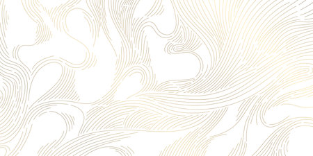 Vector white and gold line luxury organic pattern. Japanese style abstract wave, elegant water, contour, topography, cloud elegant texture. Premium fancy minimal template.のイラスト素材
