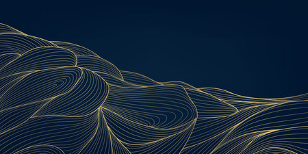 Vector line golden wave background. Flow luxury graphic, organic shape, abstract art texture, river, water glow pattern.のイラスト素材