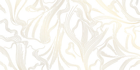 Vector line golden abstract organic wave background, flow curve design, sea japanese texture. Fluid soft topography, wood, wind luxury patternのイラスト素材