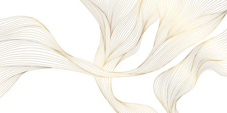 Elegant vector abstract golden wave background, smooth lines and soft gradients, luxurious flowing design. Modern presentations, packaging, banners, premium templates.のイラスト素材