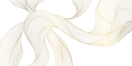 Elegant vector abstract golden wave background, smooth lines and soft gradients, luxurious flowing design. Modern presentations, packaging, banners, premium templates.のイラスト素材