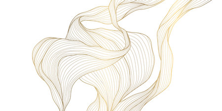 Elegant vector abstract golden wave background, smooth lines and soft gradients, luxurious flowing design. Modern presentations, packaging, banners, premium template.のイラスト素材