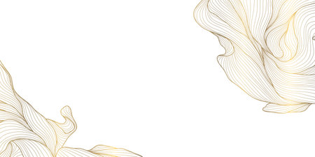 Vector gold floral pattern, elegant line art flowers and leaves, luxury background. Modern design border, frame, wedding cards, branding and decorative templateのイラスト素材