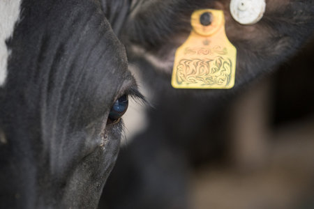 Closeup of a cow's eye and earの写真素材