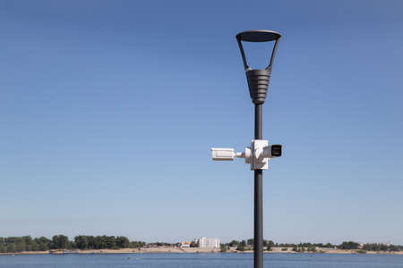 Surveillance cameras. Professional security camera. Security system, technology concept. Video...