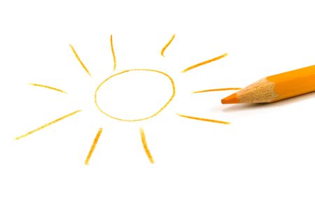 drawn sun and pencilの写真素材