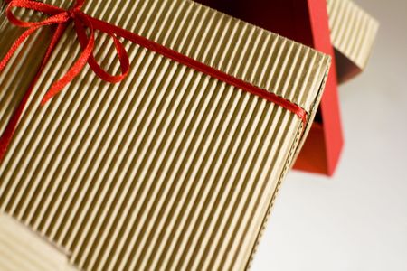 pile of brown and red boxesの写真素材