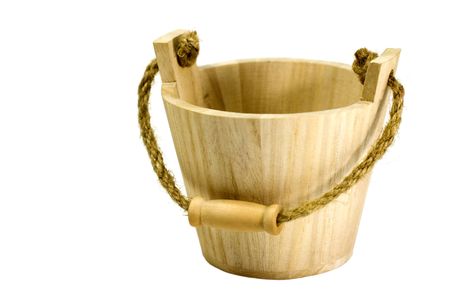 small wooden busket isolated on white backgroundの写真素材