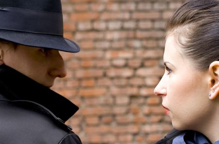 outdoor portrait of vintage style coupleの写真素材