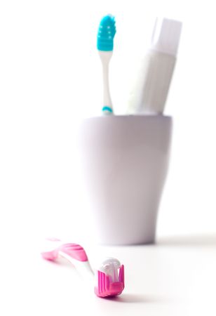 toothbrushe and toothpaste closeup. dental care
