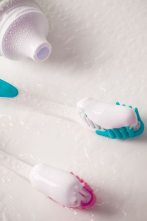 toothpaste and toothbrushes closeup. dental care