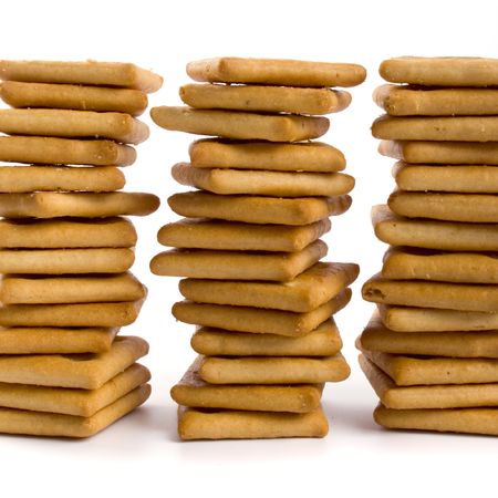 three stacks of cookie isolated on white backgrounds