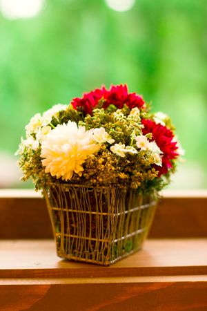bouquet of flowres on the windowsillの写真素材