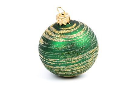 green glass christmas ball isolated on white backgroundの写真素材