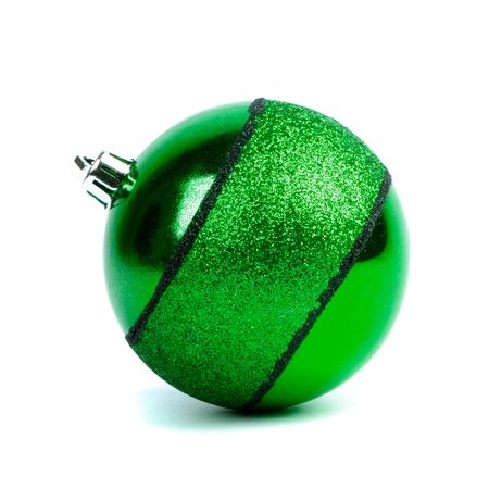 green glass christmas ball isolated on white backgroundの写真素材