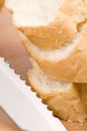 macro image of baguette and knifeの写真素材