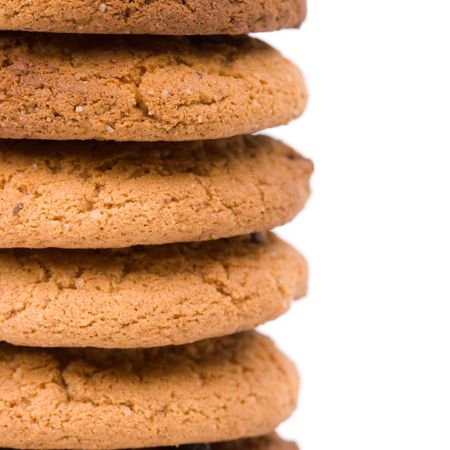 stack of oatmeal chocolate chip cookies closeupの写真素材