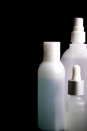 set of cosmetics closeup on black backgroundの写真素材