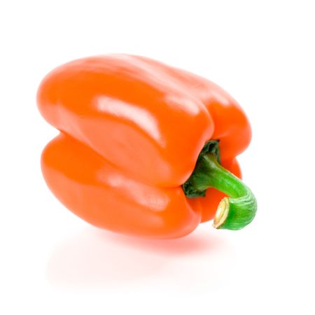 orange bell pepper isolated on white backgroundの写真素材