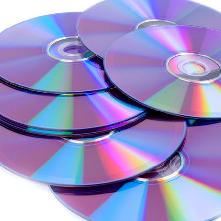DVD's closeup on white backgroundの写真素材