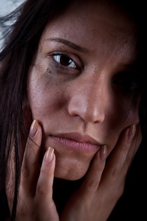 crying young woman, hostage closeup の写真素材