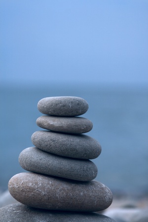 stone pyramid at the seaside の写真素材