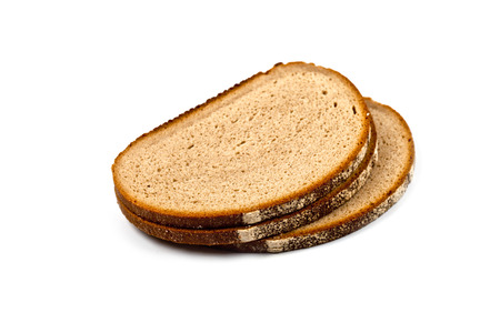 Stack of three fresh bread slices isolated on white background.