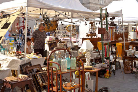 Ascoli Piceno, Italy - September 20, 2020: Antiques and vintage market on the streets of Ascoli Piceno, large antique and vintage market.のeditorial素材